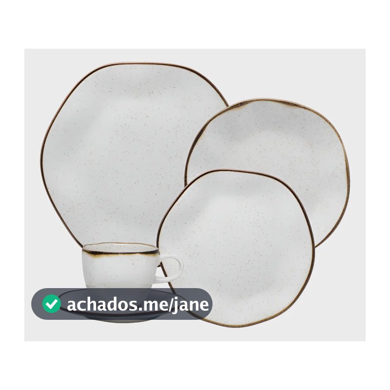 Aparelho De Jantar 30 Peças Ryo Maresia Oxford Porcelana Off White e Marrom