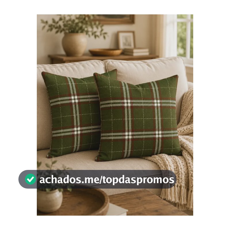 Kit 2 Capas Almofada Linho Xadrez 43x43cm Luxo Decoração Verde Xadrez
