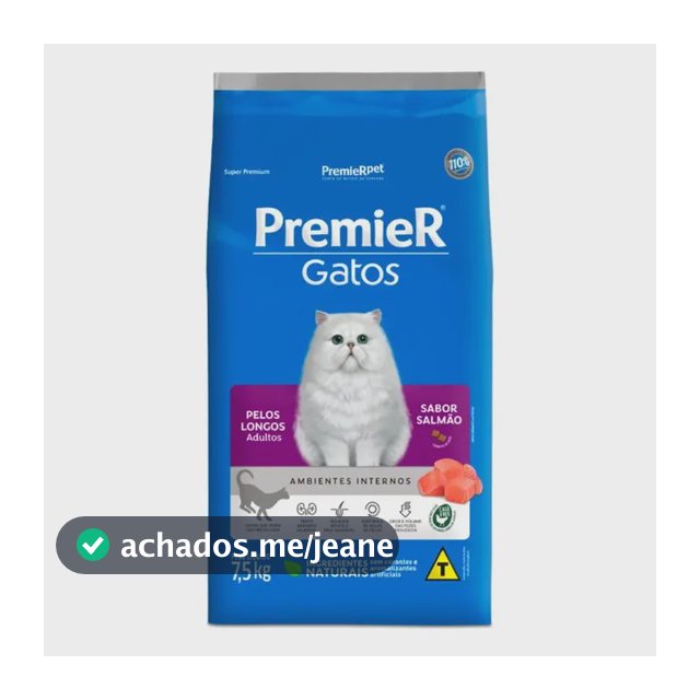 Ração Seca Gato Adulto Premier Super Premium Pelos Longos Sabor Frango 7.5kg