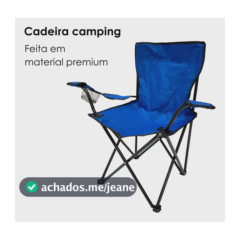 Cadeira Camping Pesca Azul Dobrável Porta Copo + Bolsa Têxtil Sauter