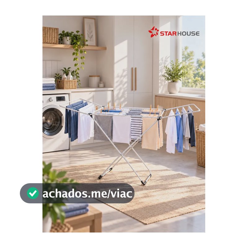 Varal De Roupa de Chão Slim Reforçado Com Abas Dobrável Retrátil StarHouse
