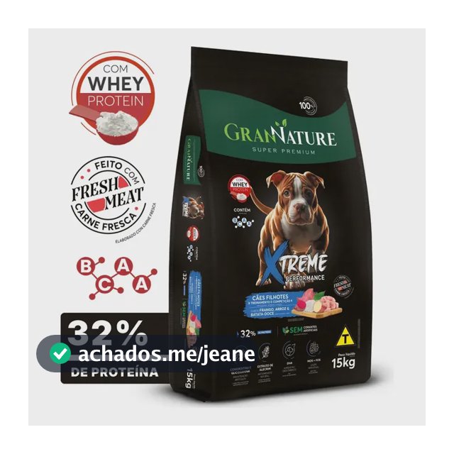 Ração Whey Protein Grannature Xtreme Alta Performance 32% Proteína Para Cães Filhote Raças Médio E Grande Porte Alimento Seco Sabor Frango Super Premium Com Bcaa Sem Corantes Saúde Articular 15kg