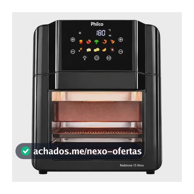 Philco PAF15C Fritadeira Air Fryer Oven 15 Litros Revestimento Redstone Porta Removível Luz Interna 10 Funções Preta