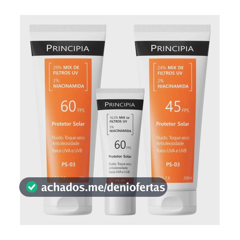 Principia Kit Trio Protetor Solar Facial PS-01 Fps60 + Protetor Solar Corporal Ps-03 Fps 45 e 60