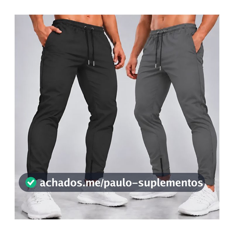 Kit 2 Calças Jogger Tactel Com Elastano Bolsos E Zipper Preta E Cinza M