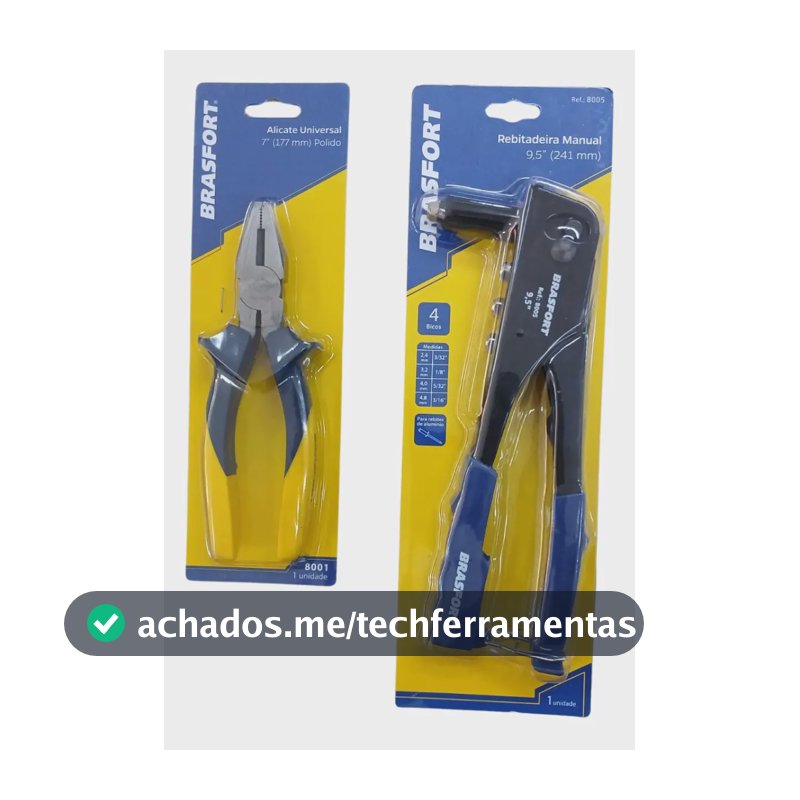Kit Alicate Universal 7 + Rebitadeira Manual 9,5 - Brasfort Azul E Amarelo