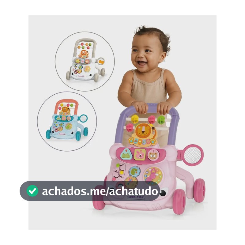 Andador Infantil Empurrador Atividade Musical Bebê Didático Cor Rosa