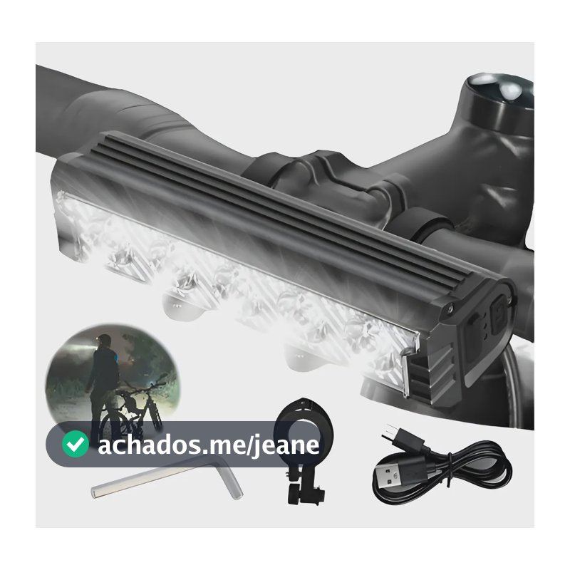 Farol Bike 5 Leds 2800 Lumens 4800mah Com 2 Suportes Preto Preto