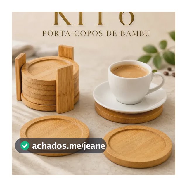 Kit 6 Porta Copos Redondos de Bambu Para Copos e Xicaras com Suporte para Mesa Posta Gourmet Vitzen
