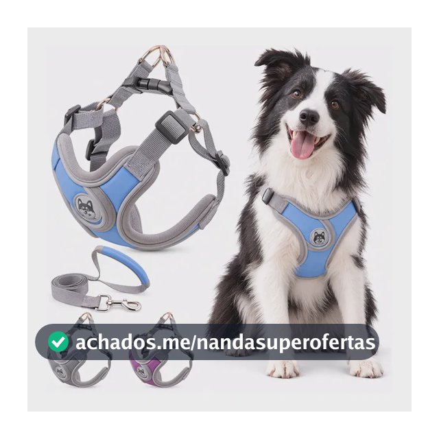 Coleira Peitoral Ajustável Com Guia Para Cachorro Reflexiva