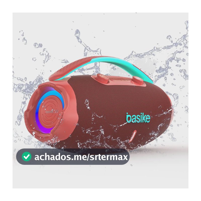 Caixa De Som Basike Ba-RAD207 Edição Atualizada 80W Rádio FM Bluetooth 5.3 TWS RGB Bass Boost 9000mAh Rosa