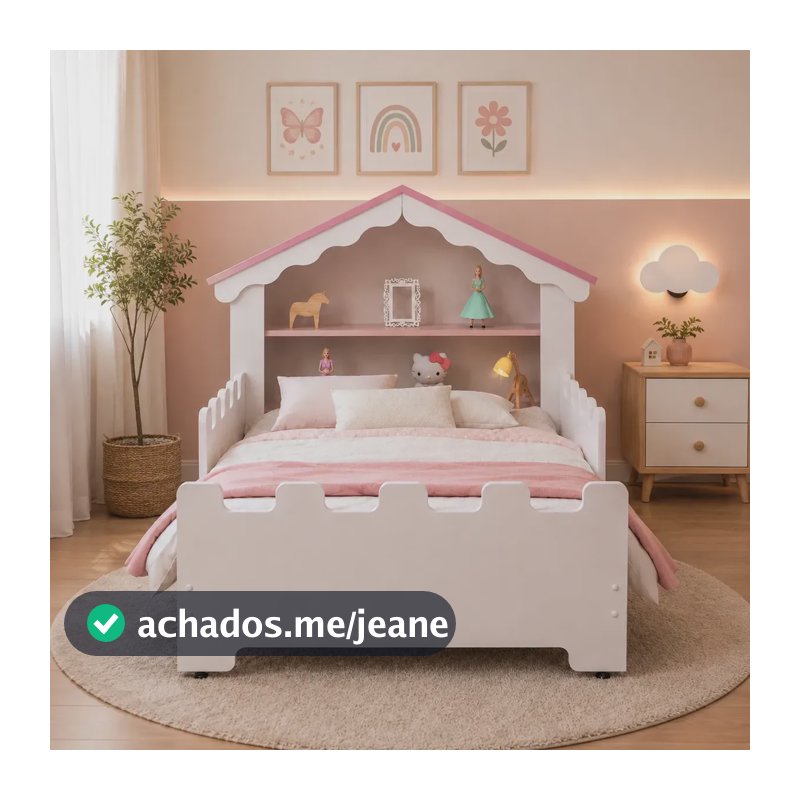 Cama Infantil Quarto Menina Casinha Princesa Com Colchão Branco Com Rosa Princesas