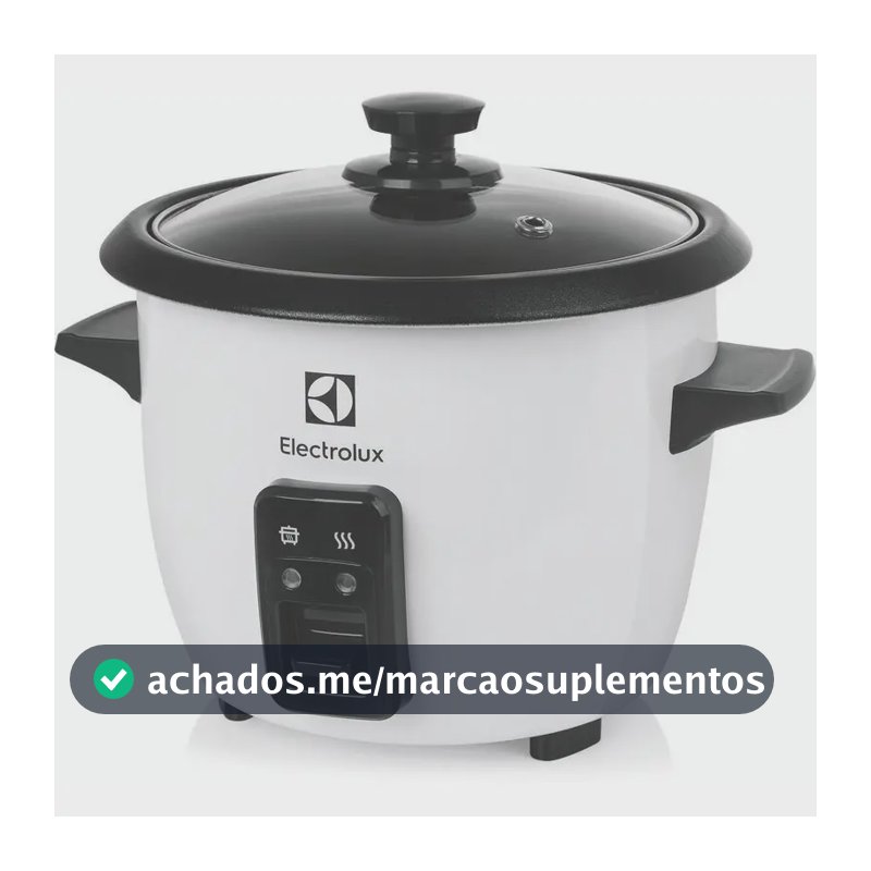 Panela Elétrica Electrolux vapor arroz capacidade 1,3L 7 xícaras manter aquecido panela removível antiaderente tampa vidro RCB50 branca por Rita Lobo