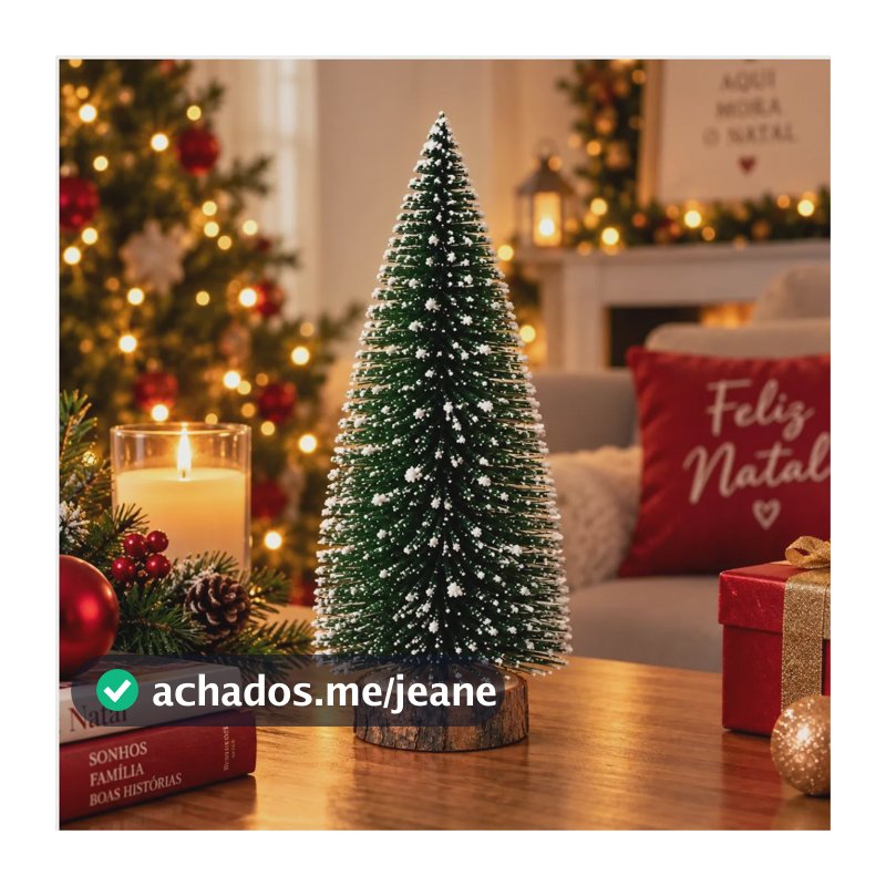 Mini Árvore De Natal Nevada 30cm Pinheiro Mesa Base Madeira Verde