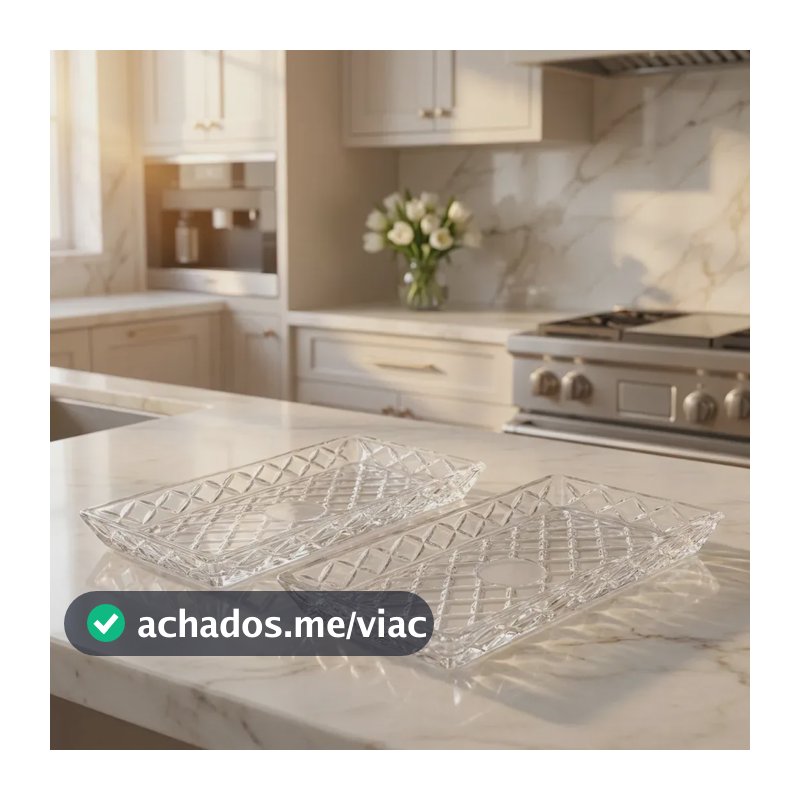 Kit 2 Travessas Cristal Diamante Retangular Para Servir Petiscos Doces Frutas Sobremesa De Vidro Mesa Posta