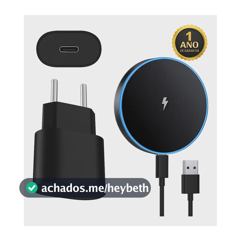Carregador Indução Magnético Sem Fio Turbo Compativel Com iPhone 11 12 13 14 15 16 Pro Max Samsung Galaxy S25 S24 S23 S22 S21 S20 Fe Ultra Xiaomi Motorola Preto Dtimp