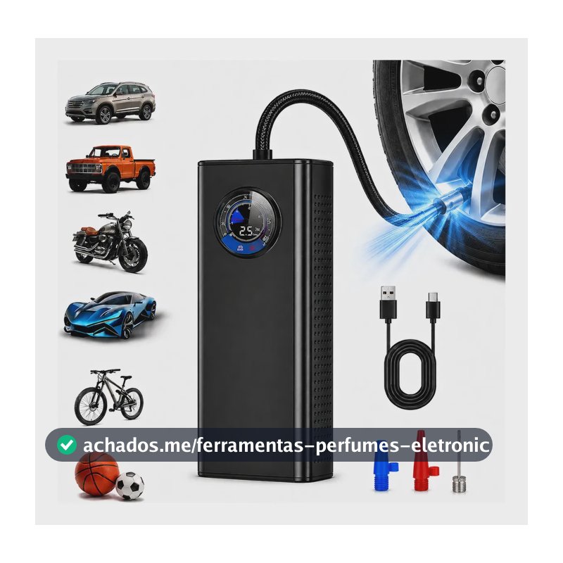 Compressor/bomba Ar Pneu Portátil Manometro Carro Moto Bike Preto 127/220v 50/60hz Monofásica