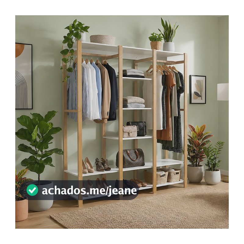Guarda Roupa Aberto Arara Closet Cabideiro Pinus Natural Natural