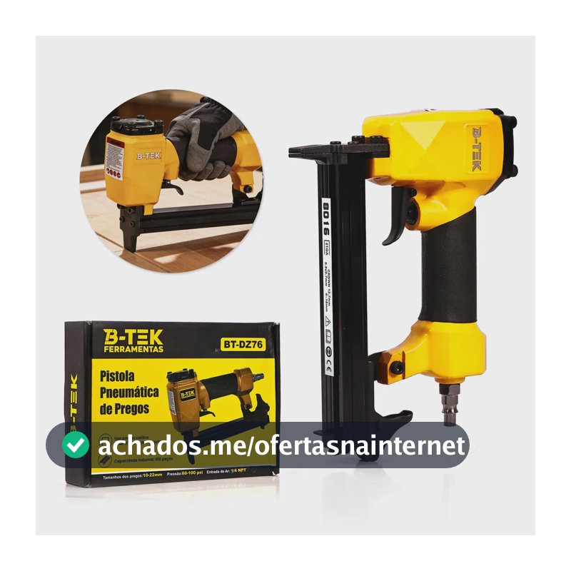 Grampeador Pinador Pneumático 2 em 1 B-TEK DZ-76 Grampo 80/16 e Pino 18GA de 6 a 16mm Tapeceiro Pregar Sofá Estofado Madeira MDF Rodapé Pistola de Pregos Ar Comprimido