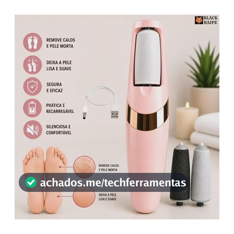 Aparelho Lixa Pés Elétrico Esfoliante Removedor De Calos E Pele Morta Lixador Elétrico De Pés Lixadeira De Calcanhar Removedor De Rachaduras Dos Pés Removedor De Pele Morta Bivolt 110/220v Black Raipe