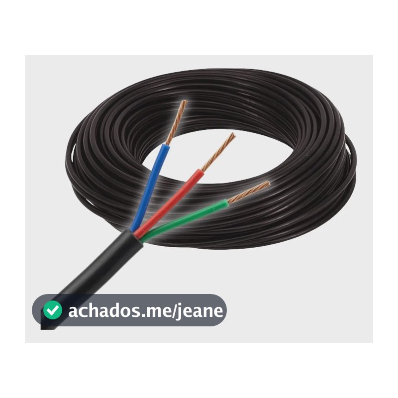 Cabo Flexível Pp Extensão 3x2,5mm Rolo Com 100 Metros Preto