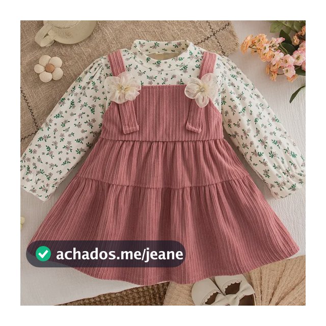 Vestido Veludo Cotelê Com Blusa Floral Bebê Rosa Florido M