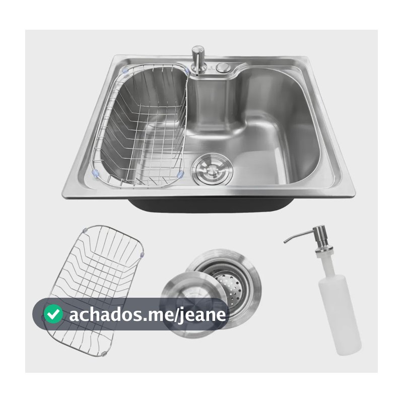 Stillus Home Cuba Pia Gourmet Cozinha Aço Inox 50x40cm Cesto Escorredor Dispenser Detergente 500ml Válvula 4 1/2 Sobrepor Embutir