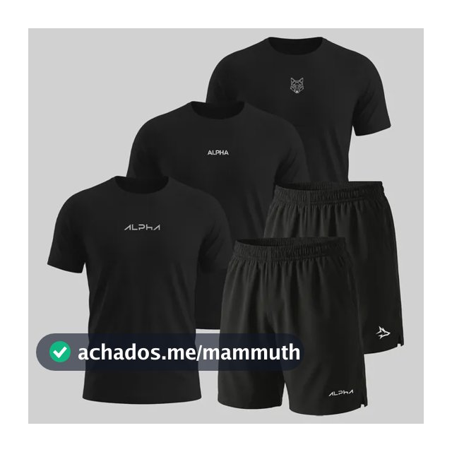 Kit 5 Peças All Black Dry 3 Camisetas E 2 Bermudas Alpha
