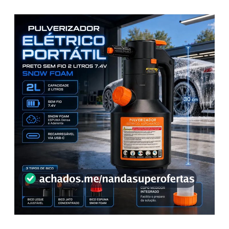 Pulverizador Elétrico Automotivo Portátil Verunto, para Espuma e Limpeza de 2 L