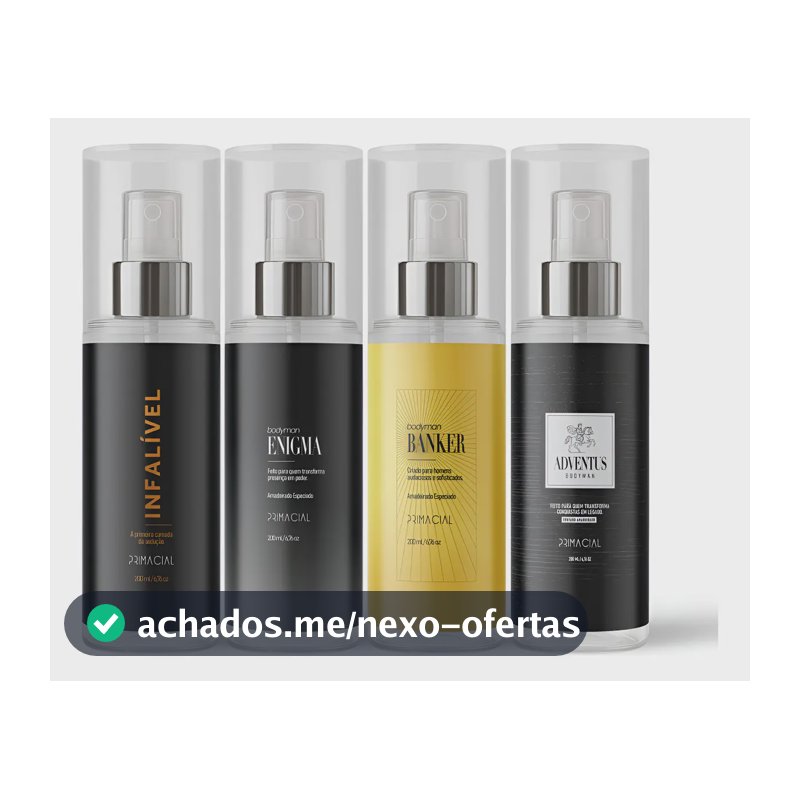 KIT BODY SPLASH MASCULINO INFALIVEL + ENIGMA + BANKER + ADVENTUS 200ML - PRIMACIAL PERFUME AMADEIRADO