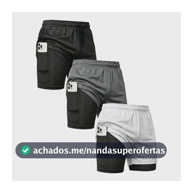 Kit 3 Shorts 2 Em 1 Duplo Bolso Para Academia Treino Corrida