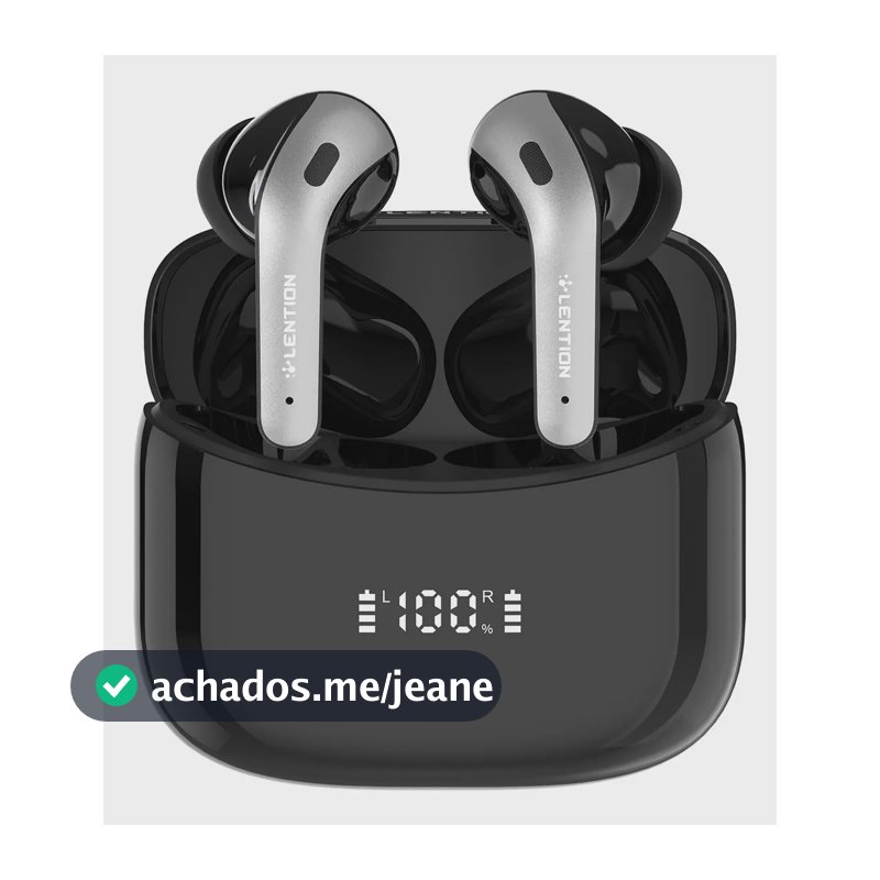Fone de Ouvido TWS Sem Fio Lention T3 Bluetooth 6.0 Grave Potente Drivers 13mm 48h Bateria Carregamento Intra-Auricular Isolamento Superior IPX5 Com Mics Display LED Preto
