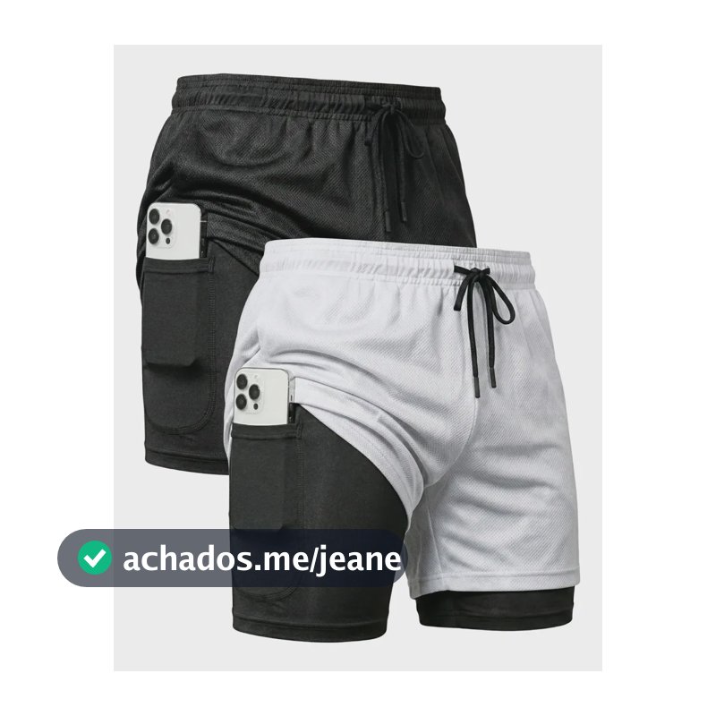 Kit 2 Shorts 2 Em 1 Masculino Dry Fit Academia Corrida Trein Preto/branco G