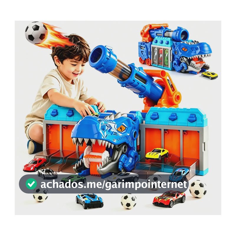 Caminhão Dinossauro Que Come Carros - Brinquedo Com Lançador,Com 6 Bolas EVA e 6 Pequenos,Azul