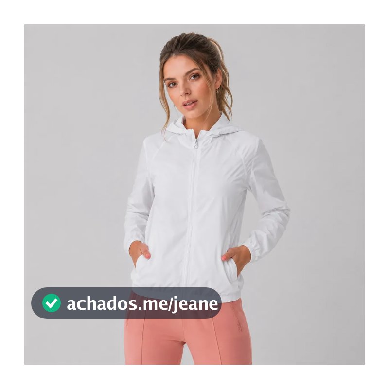 Jaqueta Feminina Iz Corta Vento Ultra Leve Com Capuz 2026 Branco M Liso