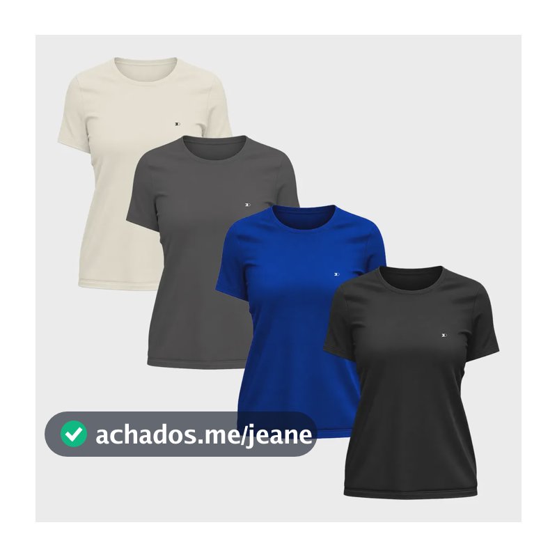 Kit 4 Camisetas Dry-fit Sandrini Baby Look Feminina Academia Cinza/preto/royal/branco Liso M