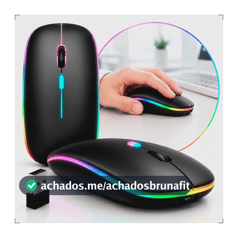 Mouse Sem Fio Recarregável Wireless Bluetooth Optico Led Rgb Ergonômico Para Pc Desktop Notebook Tablet Smartphone Preto