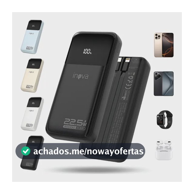 Power Bank 20000mah Portátil Rápida 22.5w Com Cabo Embutido