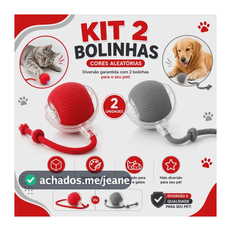 Kit 2 Bola Interativa Inteligente Recarregável para Cachorro Gato Pet Topline Brasil