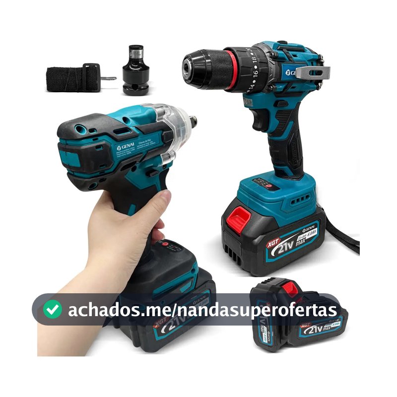 Kit Parafasudeira Chave De Impacto 21v Portátil Recarregável Azul-marinho 50 Hz/60 Hz