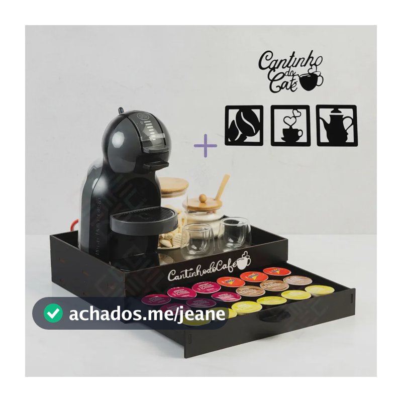 Porta Cápsulas 24 Dolce Gusto Mdf Preto Bandeja Organizadora Cantinho do Cafe