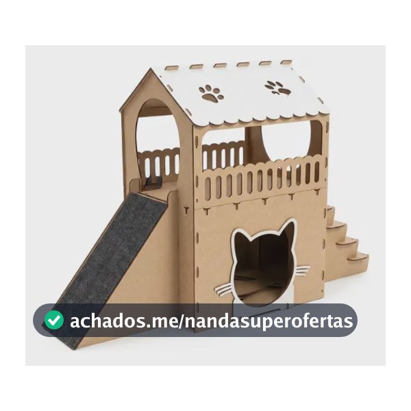 Casinha Para Gatos 2 Andares Mdf Carpete Arranhador Rampa Bege