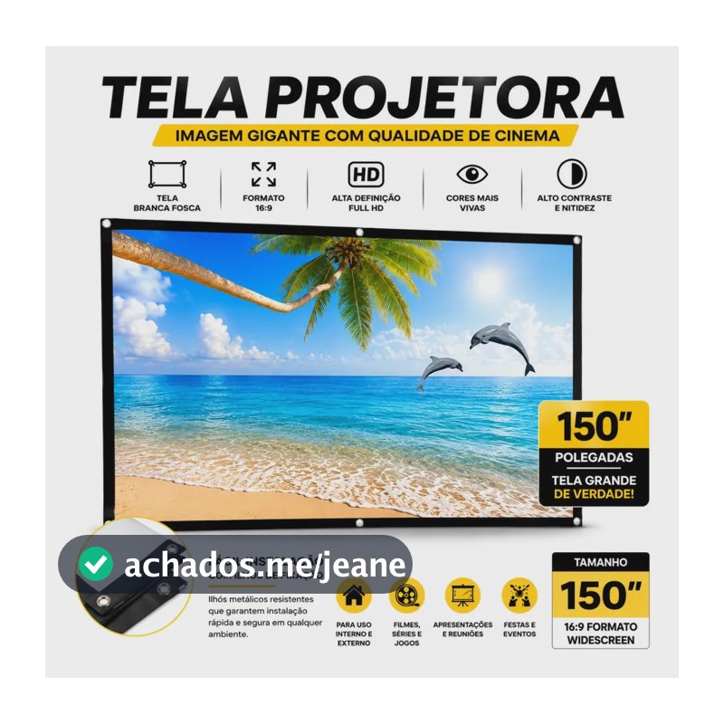Tela Projeção 150 Polegadas Imagem Nitida Cinema Em Casa 127/220v