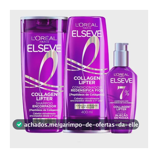 L'Oréal Paris Elseve Collagen Lifter Kit Shampoo, Condicionador e Sérum Leave-in com Peptídeos e Proteção Térmica para Cabelos Finos, Volume em 3D, 400ml + 400ml + 100ml