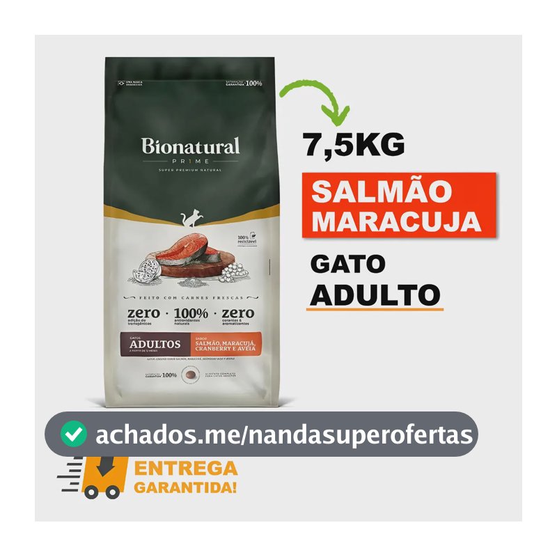 Ração Seca Bionatural Salmão Gatos Adultos 7,5kg