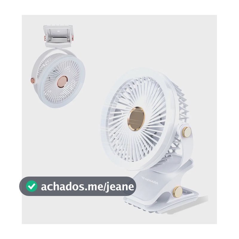 Ventilador Portatil Recarregavel 2400mah Led 5 Velocidades Cor Branco