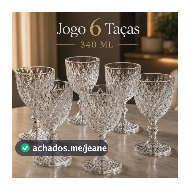 Jogo 6 Taças De Vidro Diamond Cristal 340 ML Luxo Elegante Água Suco Vinho Champanhe Restaurante Bar Adega Taça Lapidada Com Pé Cálice Transparente Textura Diamante Relevo Conjunto Espumante Gin