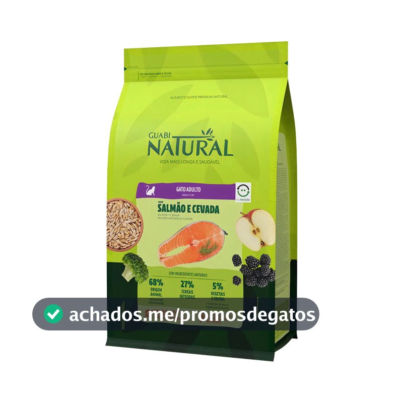 Ração Guabi Natural Gato Adulto sabor Salmão e Cevada 7.5 kg
