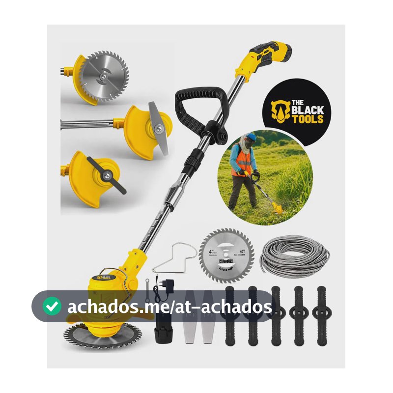 Roçadeira Aparador Grama A Bateria Recarregável 460w Profissional Com Acessórios Tcg12b The Black Tools