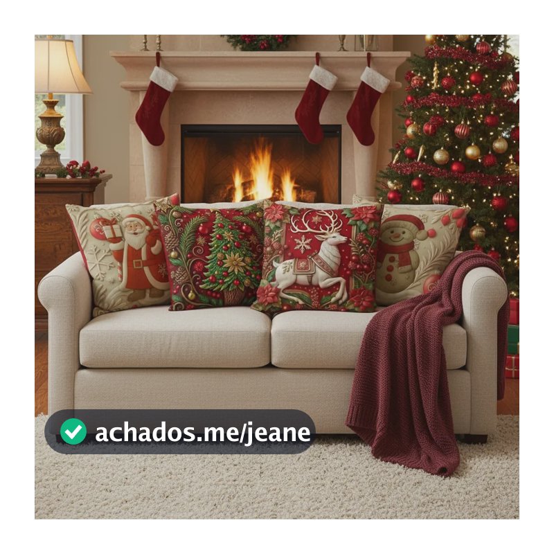 Kit 04 Capas Para Almofadas 45x45cm Árvore De Natal Verde Vermelho Guirlanda Natalina Vermelha